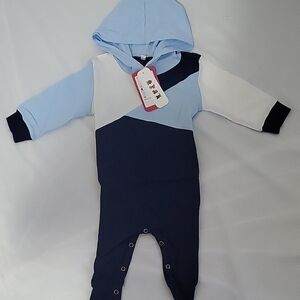 PatPat Navy and Light Blue Kids Hooded Footie